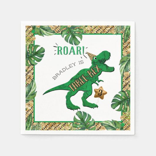 Three Rex Dinosaur 3. Geburtstag Serviette (Vorderseite)