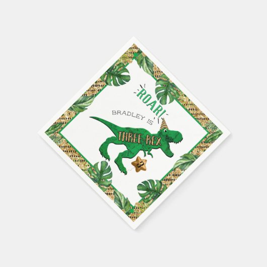 Three Rex Dinosaur 3. Geburtstag Serviette (Ecke)