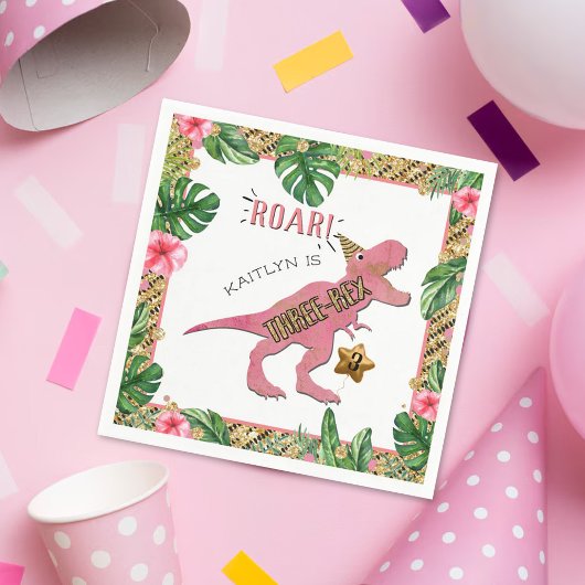 Three Rex Dinosaur 3. Geburtstag Serviette