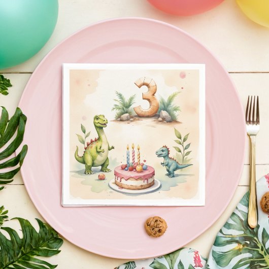 Three Rex Dinosaur 3. Geburtstagspapier Serviette