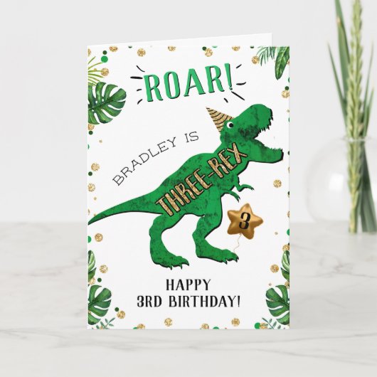 Three-Rex Dinosaur 3rd Birthday Karte (Vorderseite)