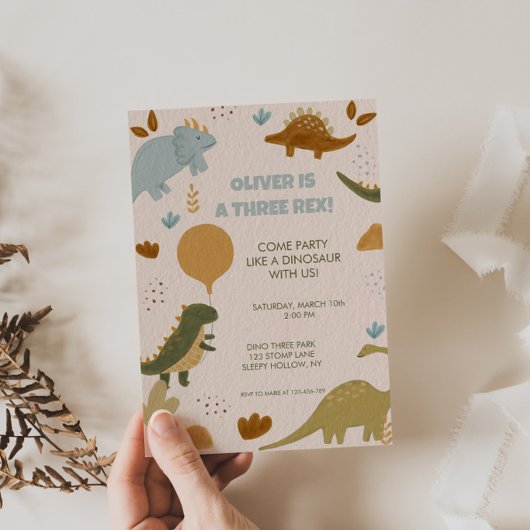 Three Rex Dinosaur 3rd Boy Birthday Invitation Einladung