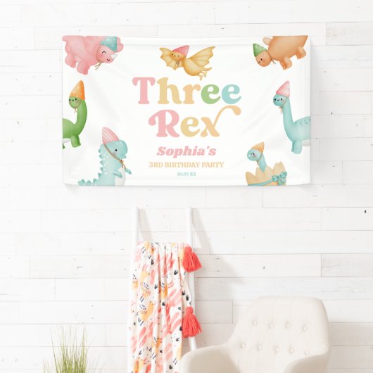 Three Rex Dinosaur 3rd Third Birthday Party Banner (Insitu)
