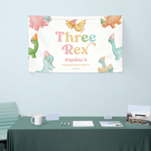 Three Rex Dinosaur 3rd Third Birthday Party Banner (Messeveranstaltung)