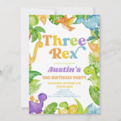 Three Rex Dinosaur 3rd Third Birthday Party Einladung (Vorderseite)