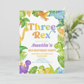 Three Rex Dinosaur 3rd Third Birthday Party Einladung (Stehend Vorderseite)