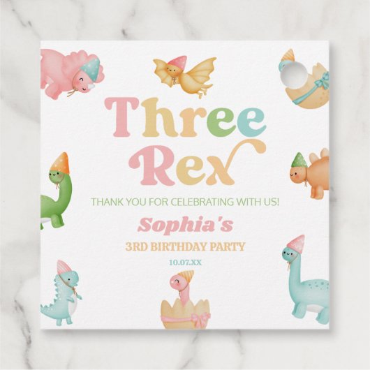 Three Rex Dinosaur 3rd Third Birthday Party Geschenkanhänger (Rückseite)