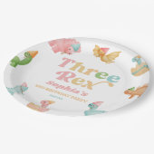 Three Rex Dinosaur 3rd Third Birthday Party Pappteller (Schrägansicht)