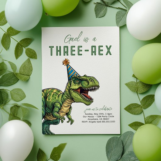 Three-Rex Dinosaur Birthday Einladung