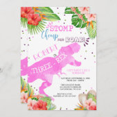 Three-Rex Dinosaur Birthday Einladung Girl (Vorne/Hinten)