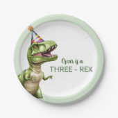 Three-Rex Dinosaur Birthday | Green Dino Pappteller (Vorderseite)