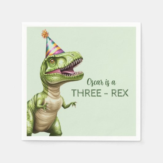 Three-Rex Dinosaur Birthday | Green Dino Serviette (Vorderseite)