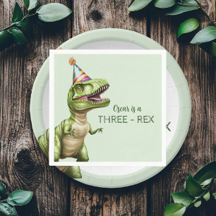 Three-Rex Dinosaur Birthday Green Dino Serviette