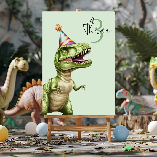 Three-Rex Dinosaur Birthday | Green Dino Tischnummer