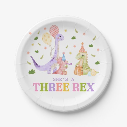 Three Rex Dinosaur Birthday Pappteller (Vorderseite)