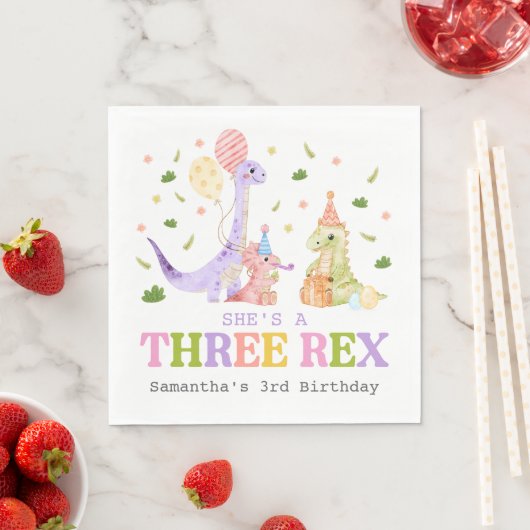Three Rex Dinosaur Birthday Serviette (Beispiel)