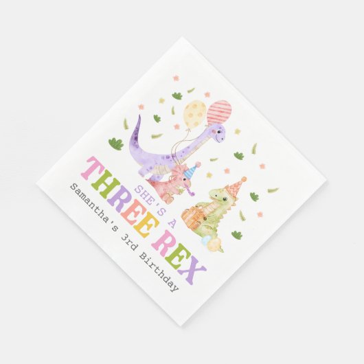Three Rex Dinosaur Birthday Serviette (Ecke)