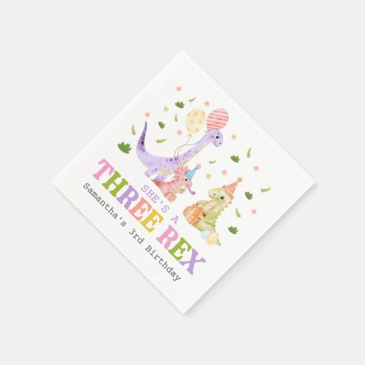 Three Rex Dinosaur Birthday Serviette (Ecke)