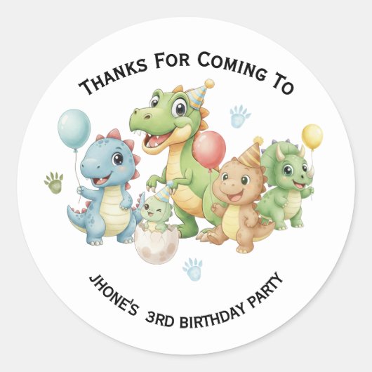 Three-Rex Dinosaur Birthday Thank You Sticker (Vorderseite)