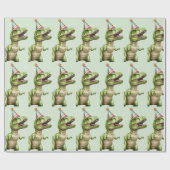 Three-Rex Dinosaur Birthday Wrapping Paper | Green Geschenkpapier (Flach)