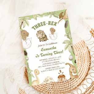 Three Rex Dinosaur Boy 3. Geburtstags-Party Einladung