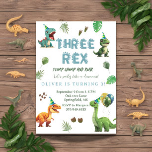 Three Rex Dinosaur Boy Birthday Einladung