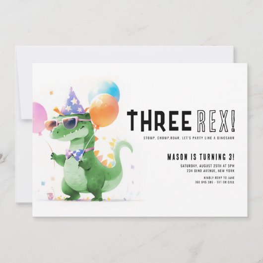 Three Rex Dinosaur Geburtstag Einladung (Vorderseite)