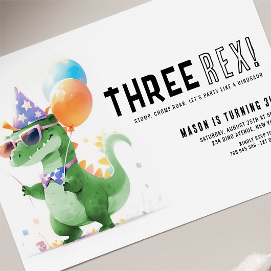 Three Rex Dinosaur Geburtstag Einladung