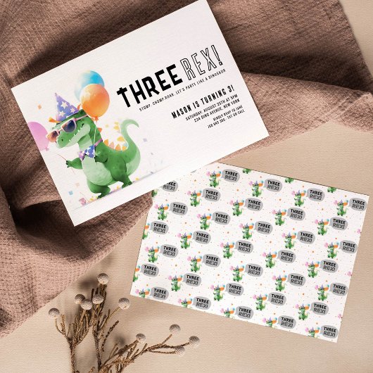 Three Rex Dinosaur Geburtstag Einladung