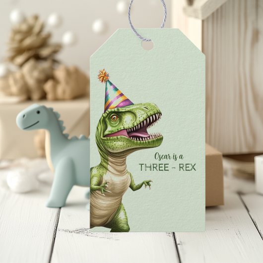 Three-Rex Dinosaur GeburtstagsgeschenkTags | Green Geschenkanhänger
