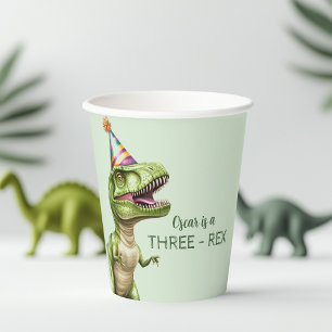 Three-Rex Dinosaur Geburtstagspapier Cup Green D Pappbecher