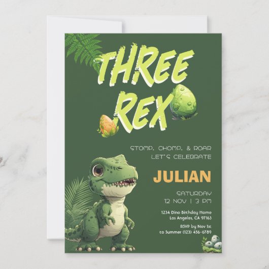 Three Rex Dinosaur-Kindergeburtstag Einladung (Vorderseite)