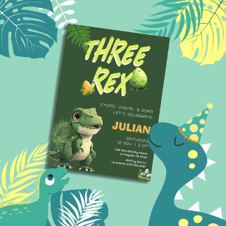 Three Rex Dinosaur-Kindergeburtstag Einladung