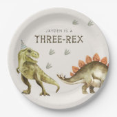 Three-Rex Dinosaur T-rex 3rd Birthday Pappteller (Vorderseite)