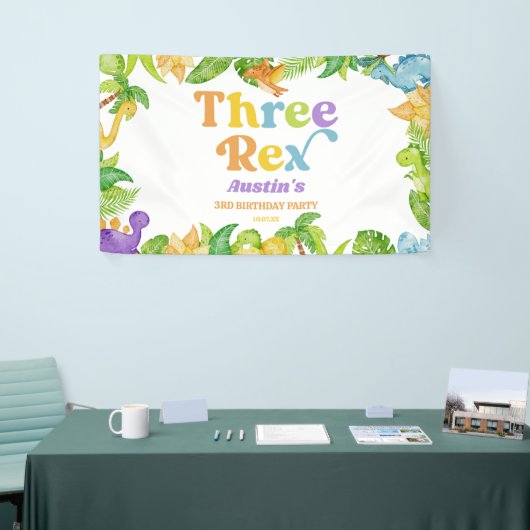 Three Rex Dinosaur Third 3rd Birthday Party Banner (Messeveranstaltung)