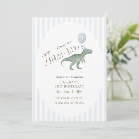 Three Rex Dinosaur Third Birthday Invitation Einladung (Stehend Vorderseite)