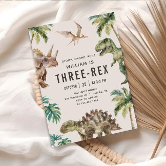Three Rex Dinosaurier 3. Geburtstags-Party Einladung