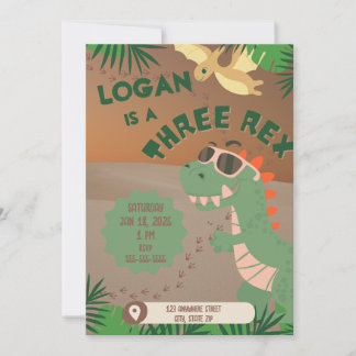 "Three" Rex Dinosaurier 3. Geburtstagseinladung Einladung