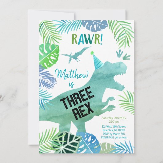 Three Rex Dinosaurier Greenerity Geburtstag Einladung (Vorderseite)