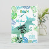Three Rex Dinosaurier Greenerity Geburtstag Einladung (Stehend Vorderseite)