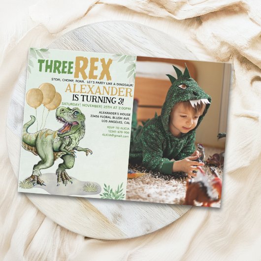Three Rex - Funny Birthday 3rd Boy Dinosaur Einladung
