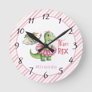 Three Rex Girl Birthday Party Runde Wanduhr