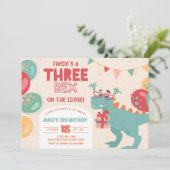 Three Rex Invitation Boy. Dinosaur 3rd Birthday Einladung (Stehend Vorderseite)