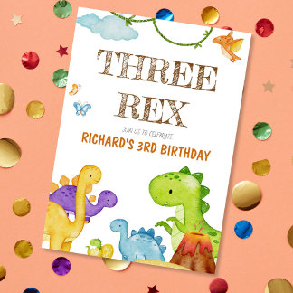 Three Rex Kids Dinosaurier 3. Geburtstags-Party Einladung