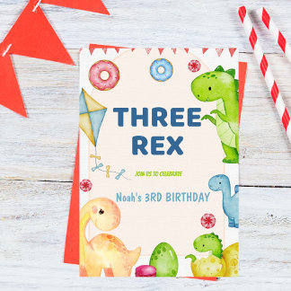 Three Rex Kids Dinosaurier 3. Geburtstags-Party Einladung