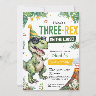 Three-Rex On The Loose Dinosaur Jungen 3. Geburtst Einladung