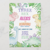 Three Rex, Pastel Dinosaur 3rd Birthday Einladung (Vorderseite)