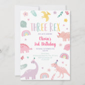Three Rex Pink Boho Dinosaur Geburtstag Einladung (Vorderseite)