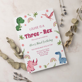 Three Rex Pink Dinosaurier Girl 3. Geburtstag Einladung