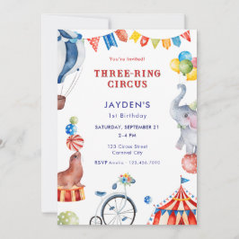 Three Ring Circus 1st Birthday Carnival Animal Einladung